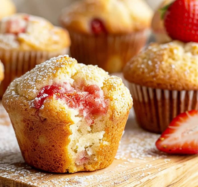 Strawberry Lemon Sourdough Discard Muffins