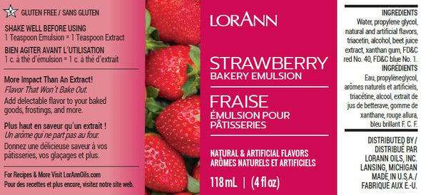 Lorann Super Strength FlavouringStrawberry, Bakery Emulsion 4 oz.