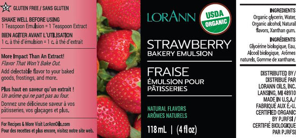 Lorann Super Strength FlavouringOrganic Strawberry, Bakery Emulsion 4 oz.