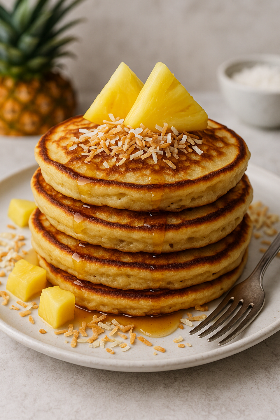 Pineapple Coconut Sourdough Pancakes