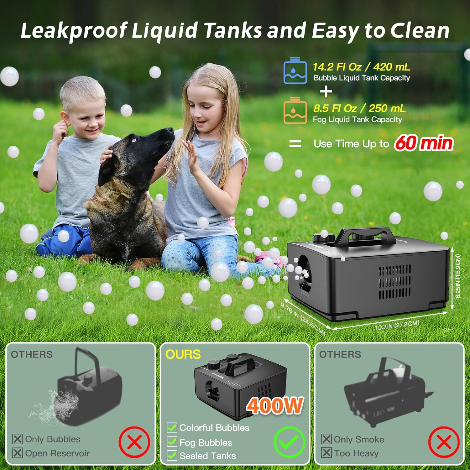 400W Fog Bubble Machine, 2-in-1 Smoke Bubble Maker