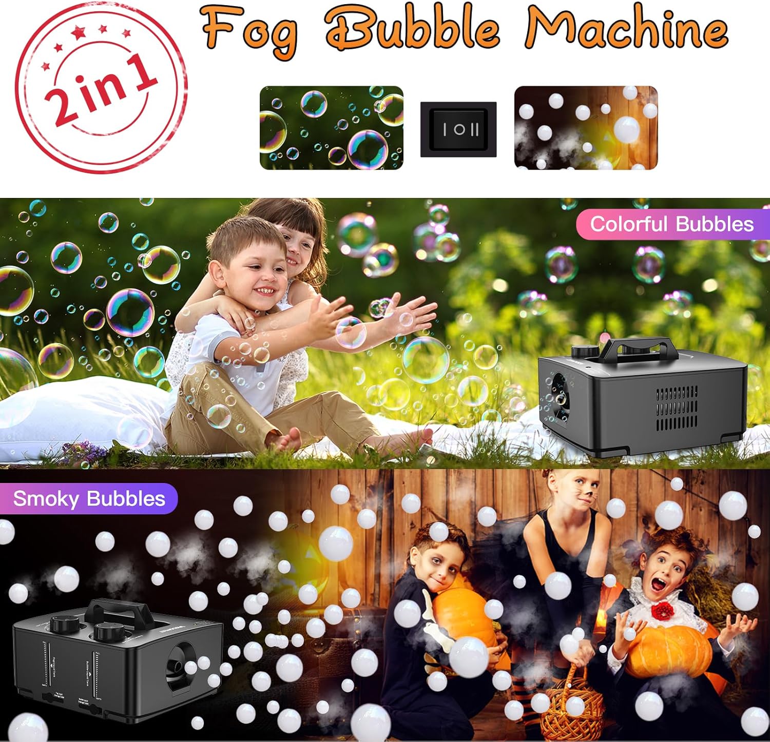 bOblesゾウ(Smoke) 400W Fog Bubble Machine, 2-in-1 Smoke Bubble Maker