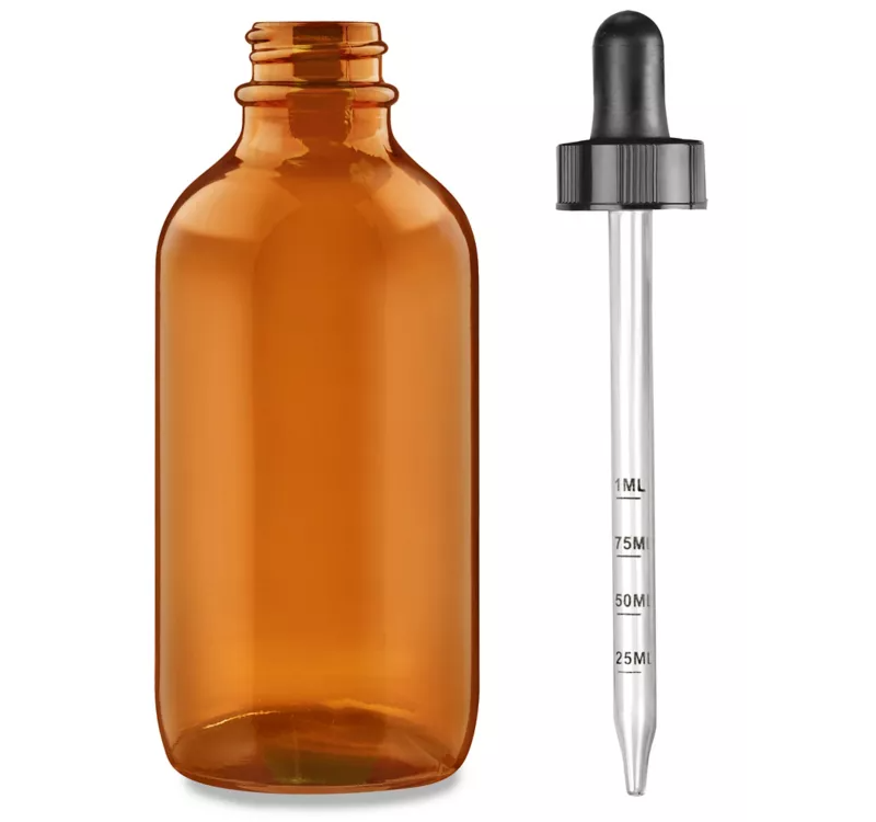 120 mL Amber Boston Round Glass Child Resistant w/ Measuring Dropper Bottle