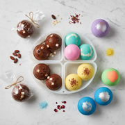 Mold with hot chocolate and bath bombs