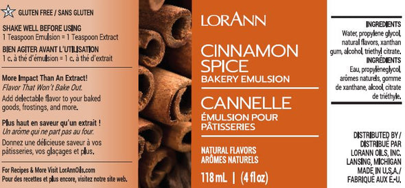 Lorann Super Strength FlavouringCinnamon Spice, Bakery Emulsion 4 oz.