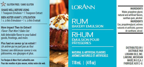 Lorann Super Strength FlavouringRum, Bakery Emulsion 4 oz.