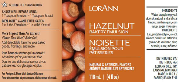 Lorann Super Strength FlavouringHazelnut, Bakery Emulsion 4 oz.