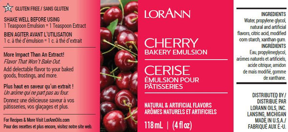 Lorann Super Strength FlavouringCherry, Bakery Emulsion 4 oz.