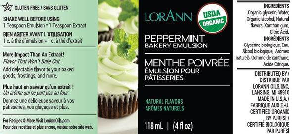 Lorann Super Strength FlavouringOrganic Peppermint, Bakery Emulsion 4 oz.