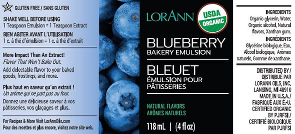 Lorann Super Strength FlavouringOrganic Blueberry, Bakery Emulsion 4 oz.