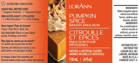 Lorann Super Strength FlavouringPumpkin Spice, Bakery Emulsion 4 oz.