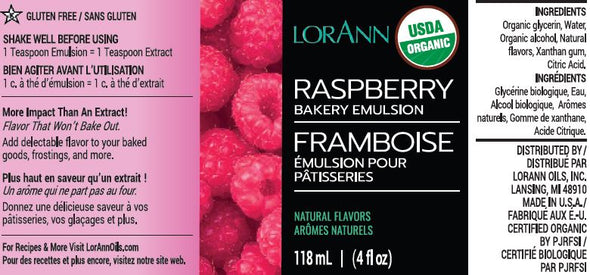 Lorann Super Strength FlavouringOrganic Raspberry, Bakery Emulsion 4 oz.