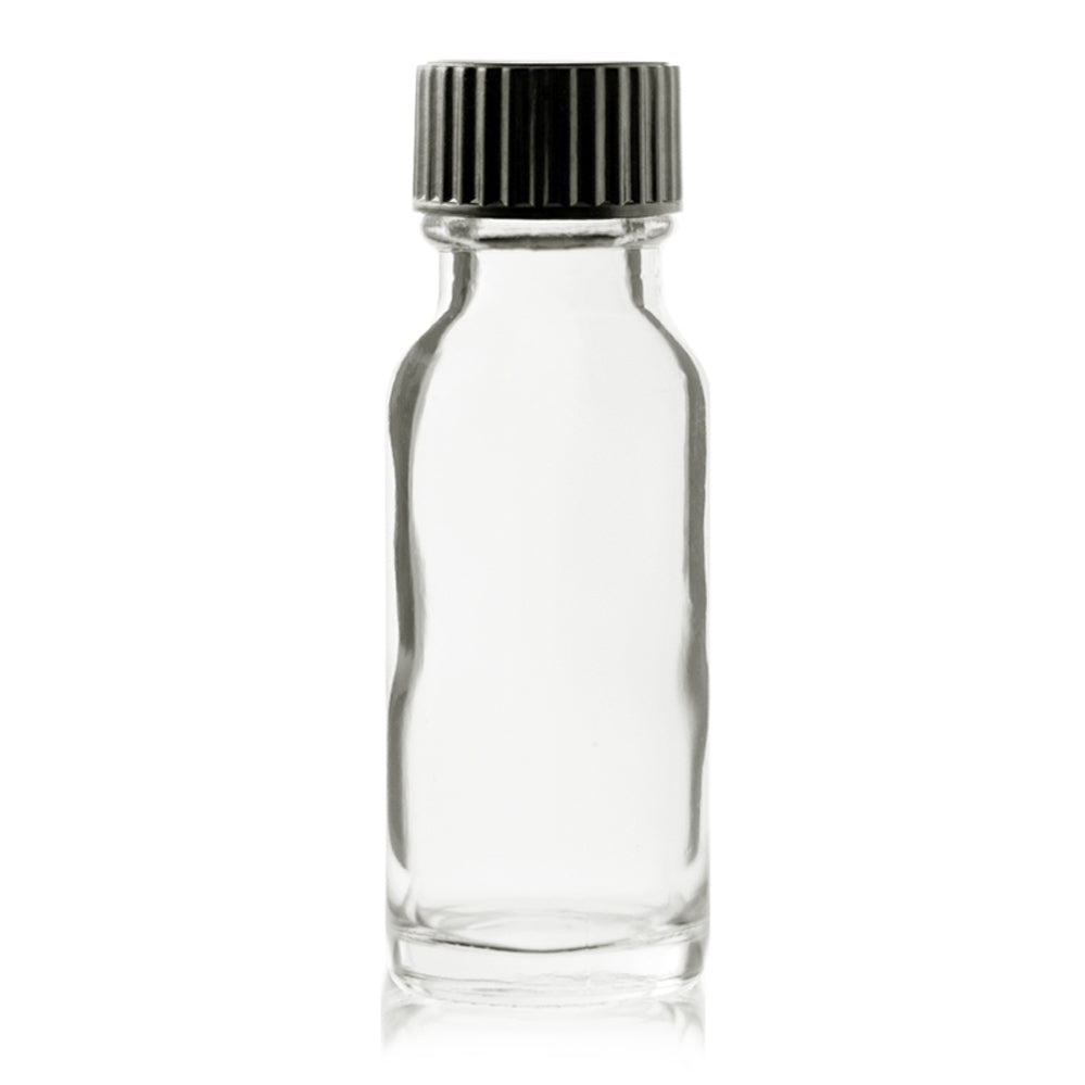 15 ml Clear Boston Round Glass Bottle With Black Cap1.49Fusion Flavours
