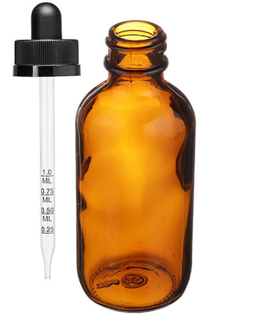 Dropper Bottles120 mL Amber Boston Round Glass Child Resistant w/ Measuring Dropper Bottle