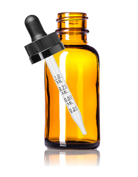 Dropper Bottles30 mL Amber Boston Round Glass Child Resistant w/ Measuring Dropper Bottle