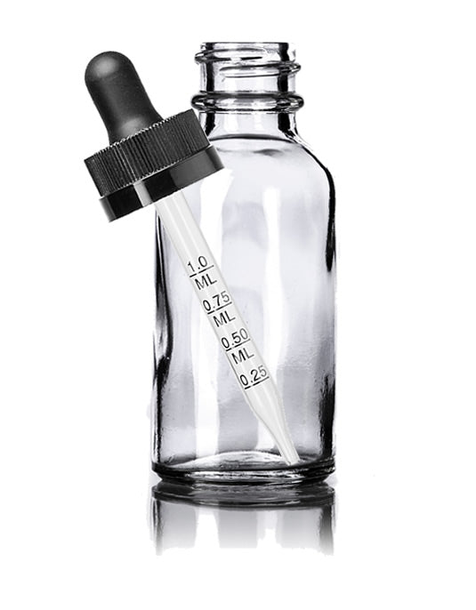 30 mL Clear Boston Round Glass Child Resistant w/ Measuring Dropper Bottle1.89Fusion Flavours