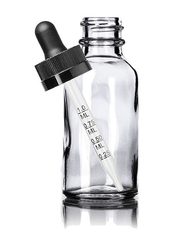 Dropper Bottles30 mL Clear Boston Round Glass Child Resistant w/ Measuring Dropper Bottle