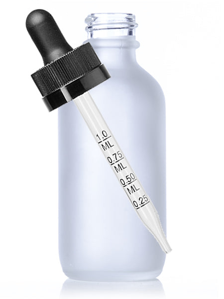 Dropper Bottles60 mL Frosted Boston Round Glass Child Resistant w/ Measuring Dropper Bottle