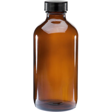 Dropper Bottles250ml Amber Boston Round Glass Bottle w/ Black Lined Cap