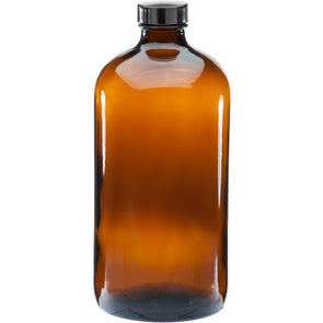 Dropper Bottles1L  Amber Boston Round Glass Bottle w/ Black Lined Cap