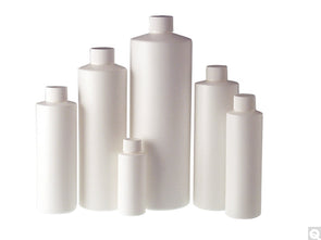 BottlesWhite Cylinder Plastic Bottles w/ cap (HDPE)